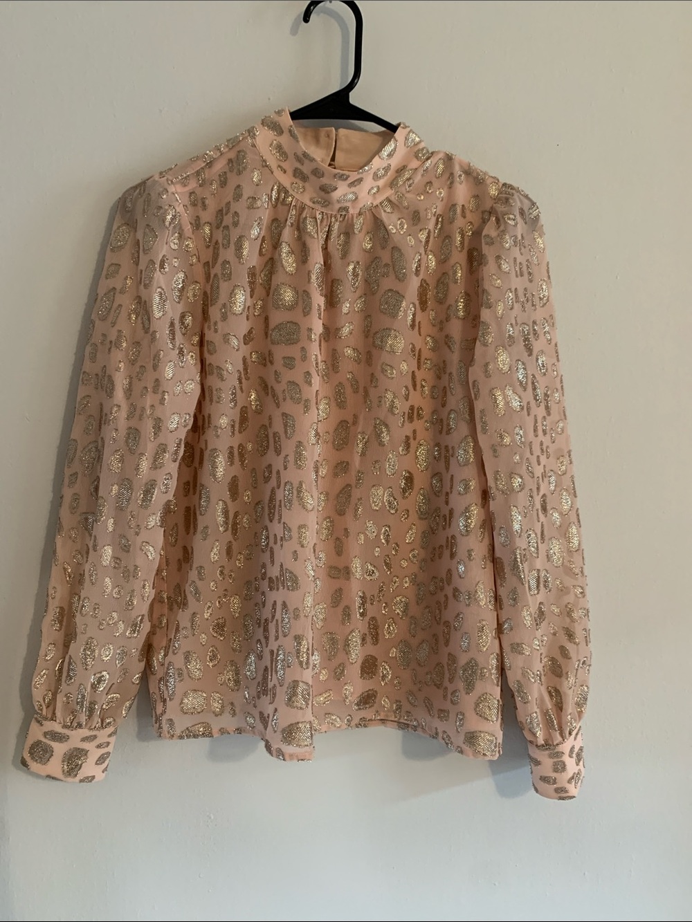 LOFT Pink Blouse with Metallic Leopard Print